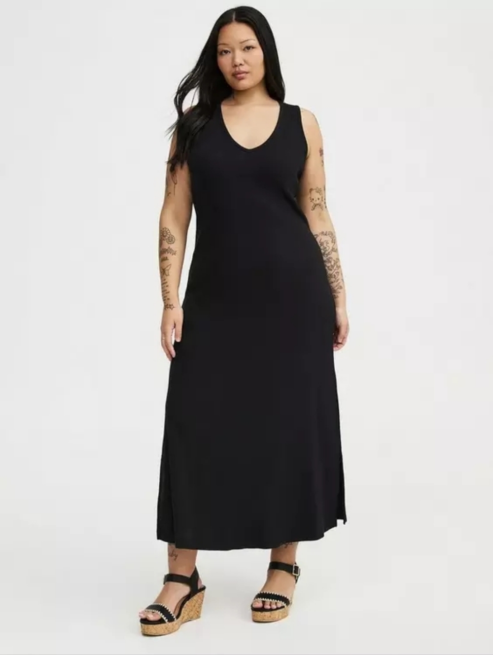 Torrid Ribbed Black Sleeveless V-Neck Cotton Blend Maxi Dress Plus Size 2X Nwt